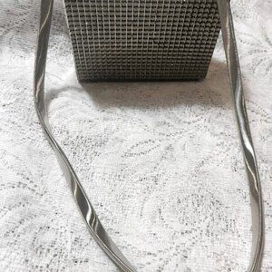 La Chateau Silver Rhinestone Evening Bag with Sculptural Chain Strap